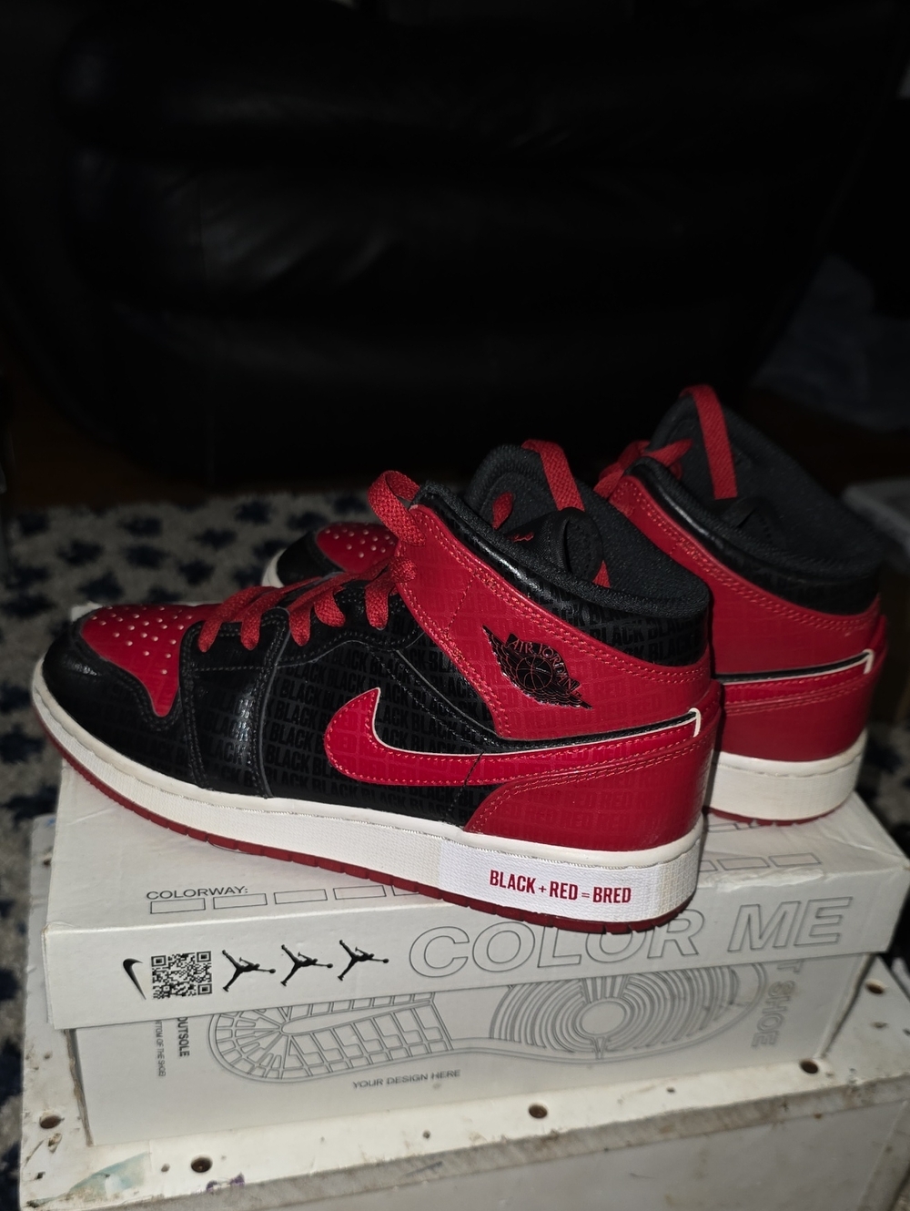 Air Jordan 1 Mid SS GS 'Black + Red = Bred'